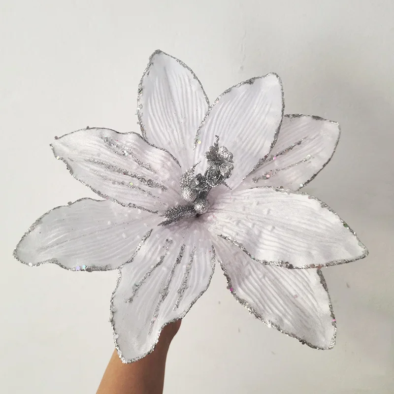 Simulated Glitter Magnolia ChristmasFlower Artificial Christmas Tree Decoration New Year Home Flower Christmas Wreath Decoration