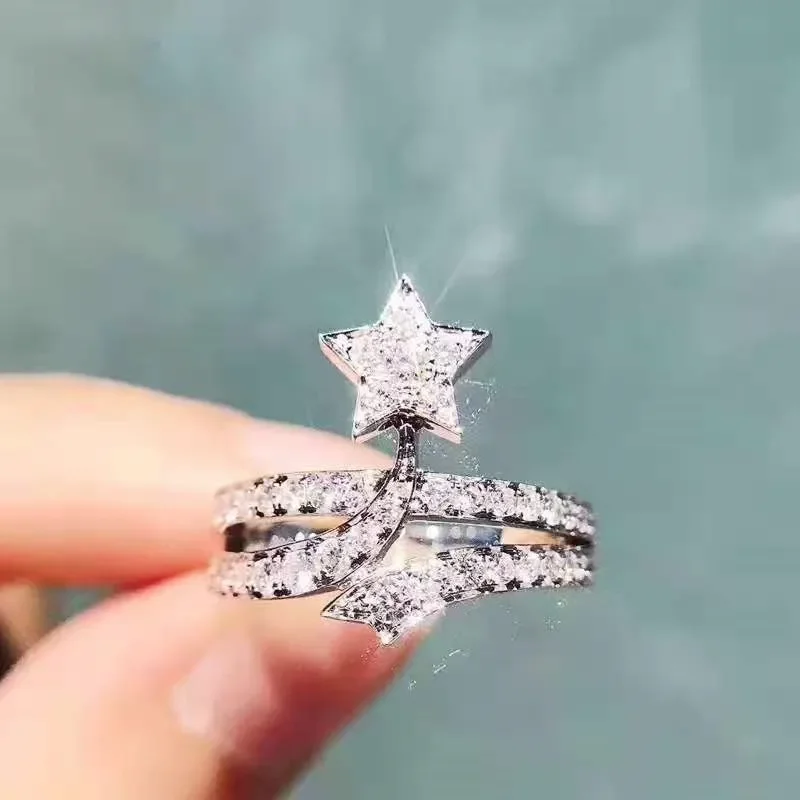 Milangirl New Hip Hop Rock Five Star Rings Men Luxury Women Rhinestones Zircon Pentagram Rings Women Wedding Party