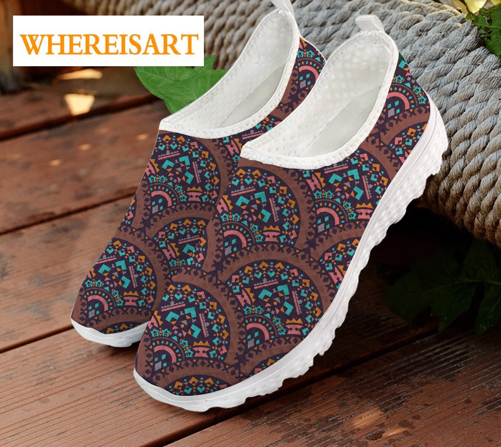 African Vibes Geometric Pattern Women Slip-on Flat Shoes Casual Mesh Sneaker Lightweight Loafers· Zapatos Hot Sale