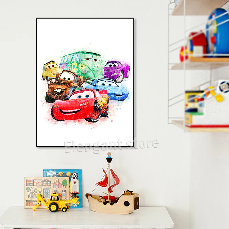 Cartoon Car Movie Art Prints Cars Animation Canvas Painting Lightning McQueen Poster For Boys Room Wall Pictures Decor