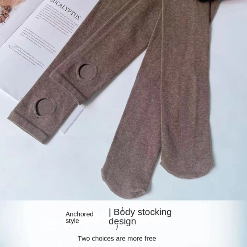 Winter Pure Cotton Fleece-Lined Anti-Hook Double-Headed Zipper Open-Seat Pants Women's Warm Panty-Hose plus High Waist Leggings