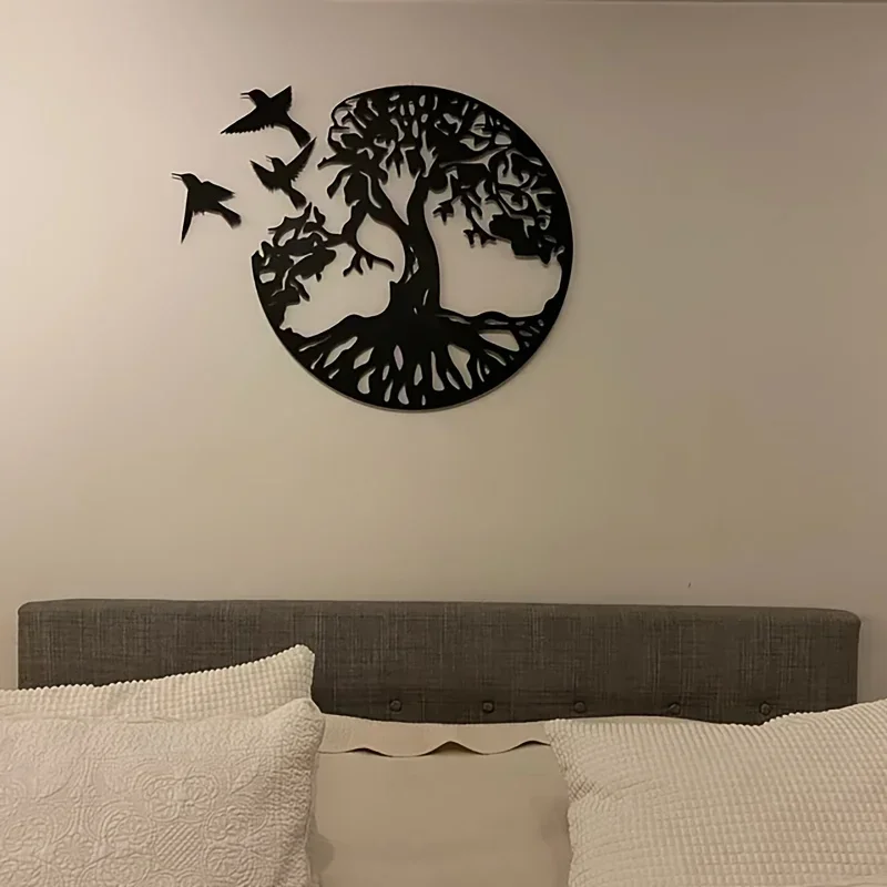 CIFBUY-Árbol de la vida y tres pájaros pequeños, decoración de Metal para el hogar, arte colgante, decoración de pared para sala de estar, decoración de Metal montada en la pared