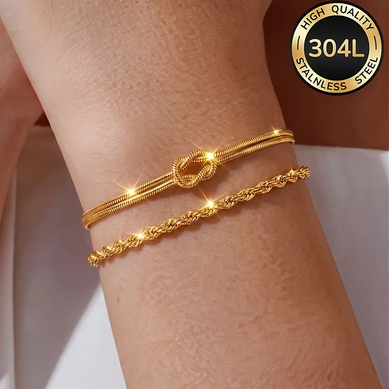 2 Stück 18K Vergoldete Edelstahl-Armbänder Wasserdicht Nicht Anlaufend Stapelbar Elegant für Alltag Party Urlaub Geschenk – Detail 6