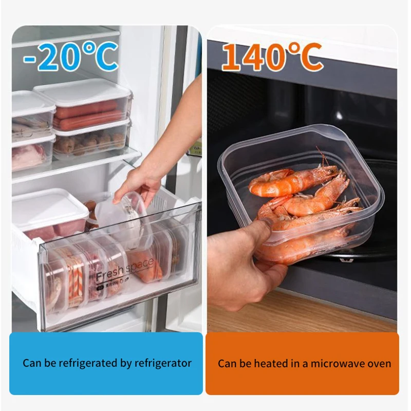 1Pcs Refrigerator Food Storage Box Portable Kitchen Meat Sealed Fresh-keeping Box Fridge Kitchen Organizer Containers