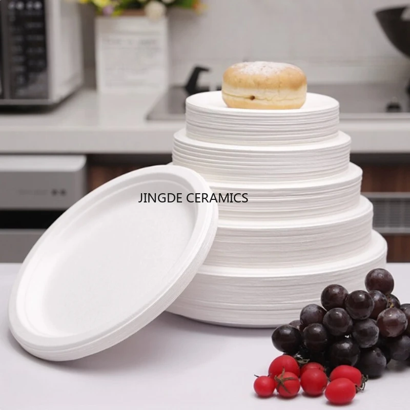 

50pcs Degradable Disposable Plates Company Family Gathering Dinner Plate and Bowl Thickened Paper Tableware Kitchen Accessories