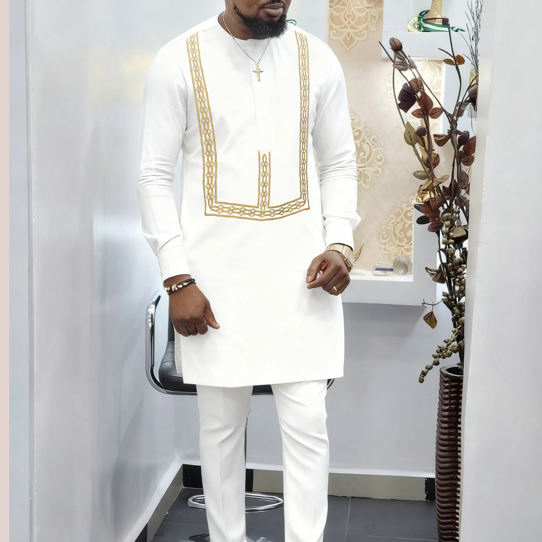 Roupas de grife masculinas, roupas de marca de luxo para homens, traje tradicional africano Dashiki, 2 peças, ternos elegantes para homens, conjuntos completos de calças