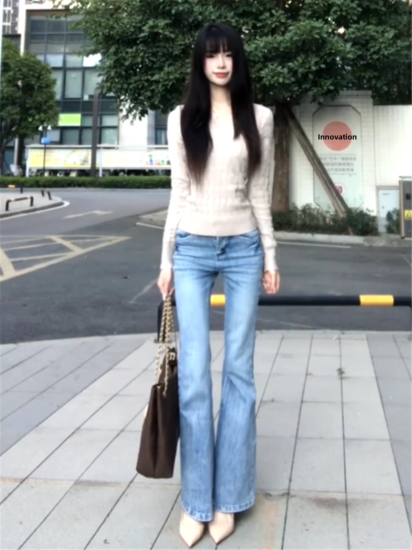 

Low Waist Bell Bottom Jeans Women's Slimming Casual Pants High Waist Extended Length American Street Style Light Blue Cotton