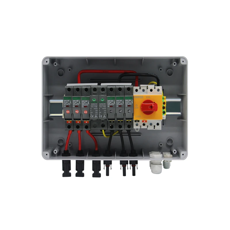 Waterproof Outdoor Surface Mounted 3 in 1 out 1000V IP65 Solar PV Surge Lightning Protection DC Distribution Box Combiner Box