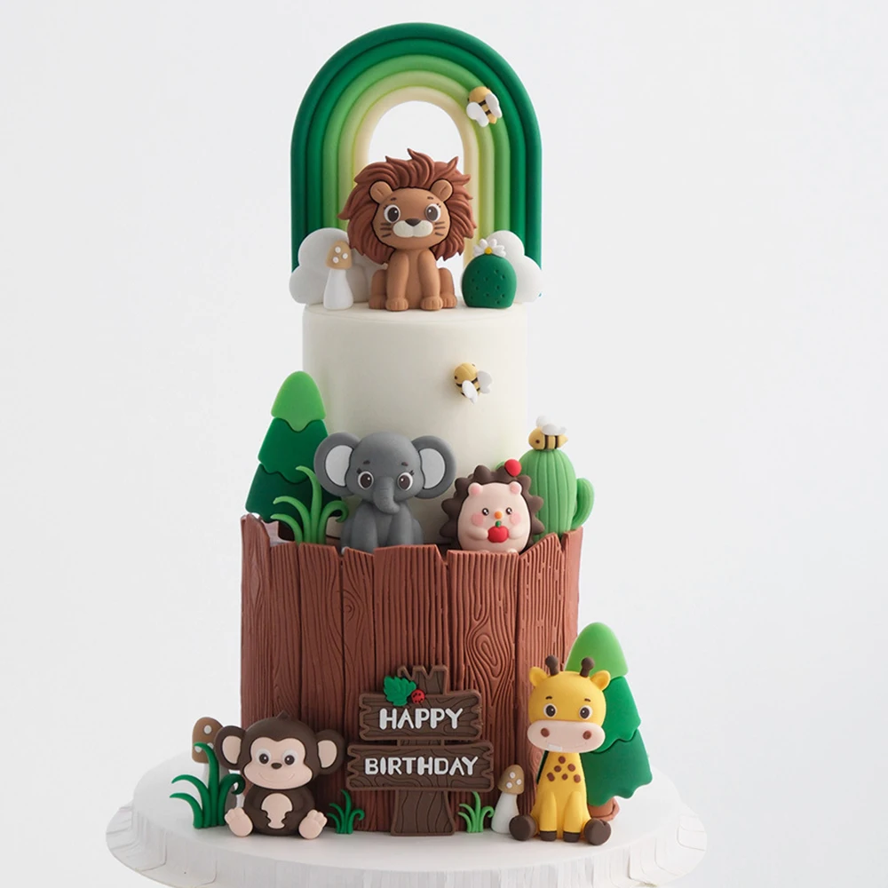 Dschungel Safari Tier Kuchen Topper Set Löwe Elefant Giraffe für Wild One Baby Dusche Geburtstag Party Dekorationen Kinder Kuchen Dekor – Detail 4