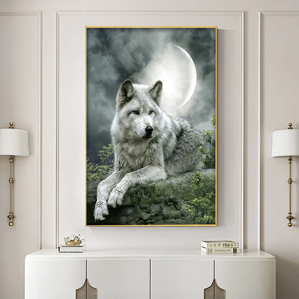 Meian Moon And Wolf DIY Embroidery 11CT Cross Stitch Kits Craft Needlework Printed Canvas Cotton Thread Decoration Dropshipping