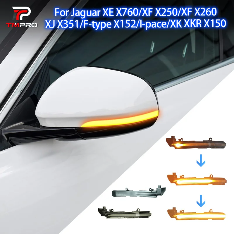 Dynamic blue/white LED rearview mirror daytime running lights with turn signals, suitable for Jaguar XEL XJL XF I-PACE F-TYPE