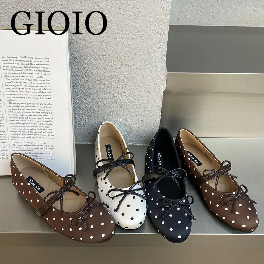

GIOIO Summer 2026 New Soft-soled Ballet Flats Shoes Round Head Retro Women Shoes polka Women Shoes Fashion Shallow Flat Shoes