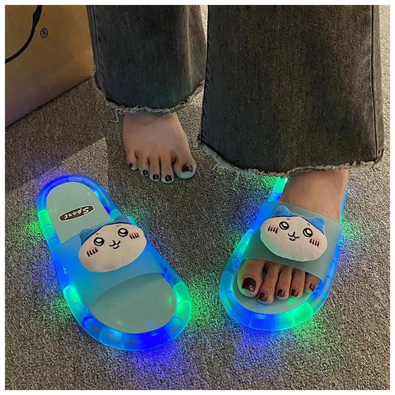 Chiikawas Usagi Hachiware Plush Doll Cute Luminous Slippers Kawaii Summer Creative Fashion Sandals Cute Boys Girls Home Shoes