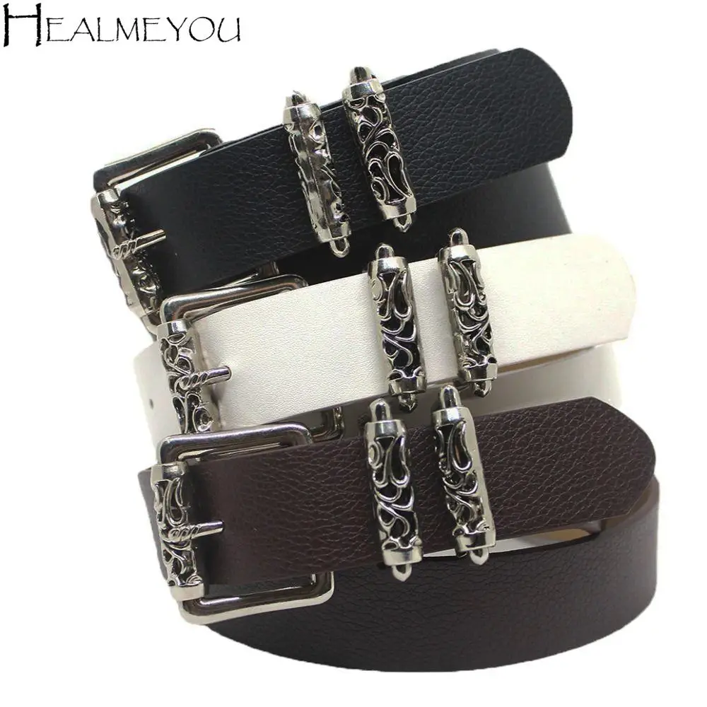 Women\'s PU Leather Metal Buckle Belt Hollowed Out Flower Buckle Belt Jeans Dress Belt Fashion Simple Punk Style Decoration Belt