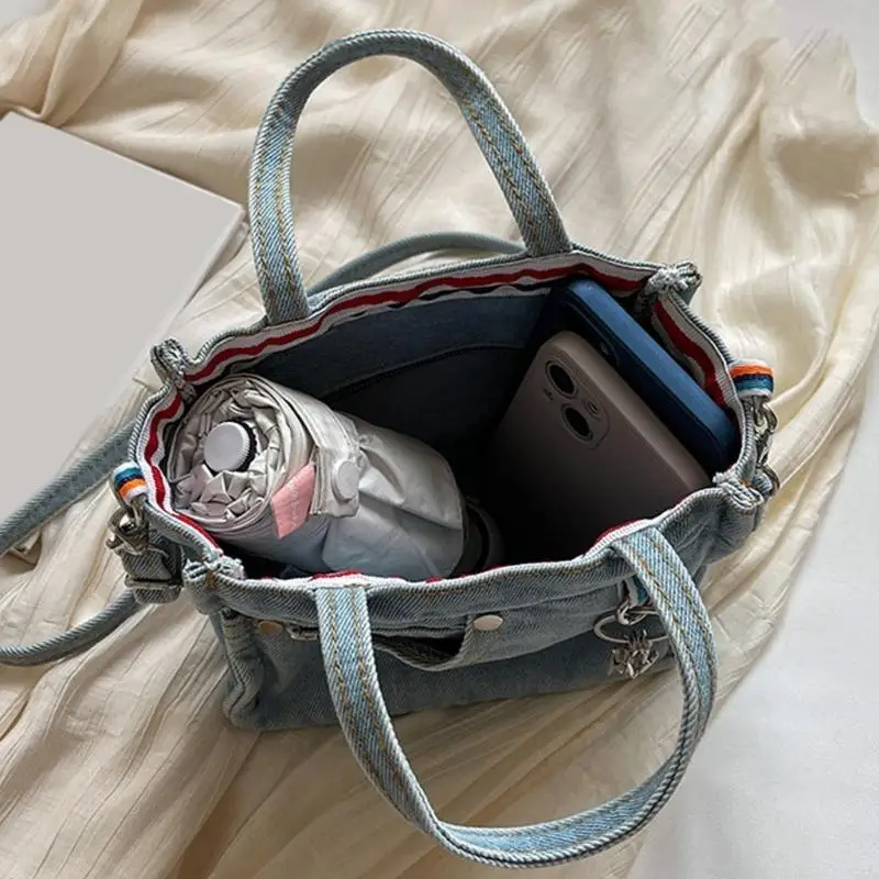 

Women Shoulder Bag Top Handle Bag Washed Old Denims Crossbody Bag Trendy Handbag 547A