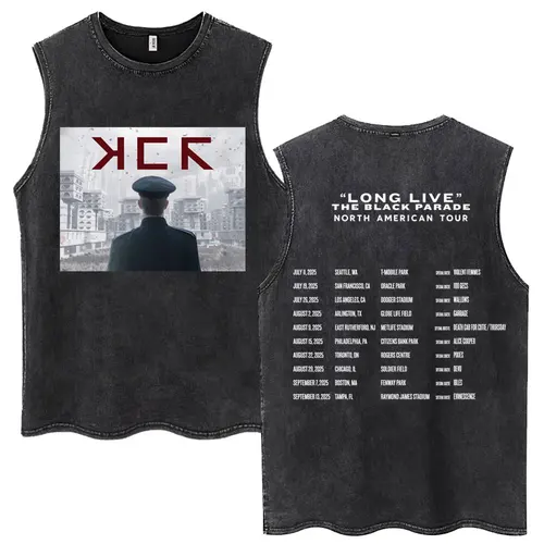 Camisetas sin mangas lavadas My Chemical Romance Live The Black Parade 2025 Tour, camisetas para hombres y mujeres, camisetas góticas holgadas de algodón sin mangas