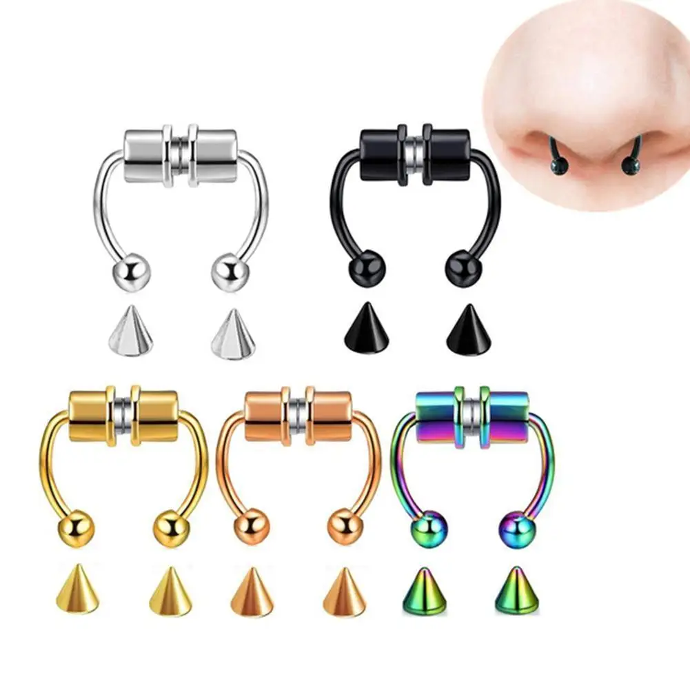 Magnetic False Nose Rings 316L Stainless Steel Faux Septum Rings Fake Piercing Clip On Nose Hoop Rings Gift For Women Girl