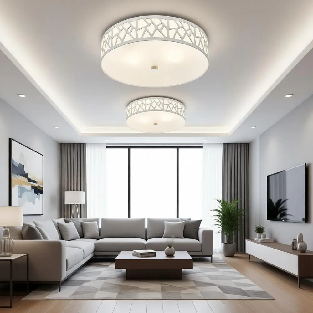 

2-Light Lush Mount Ceiling Light, 12 Inch Flush Ceiling Fixture with White Metal and Frosted Glass Shade for Hallway, Kitchen, B