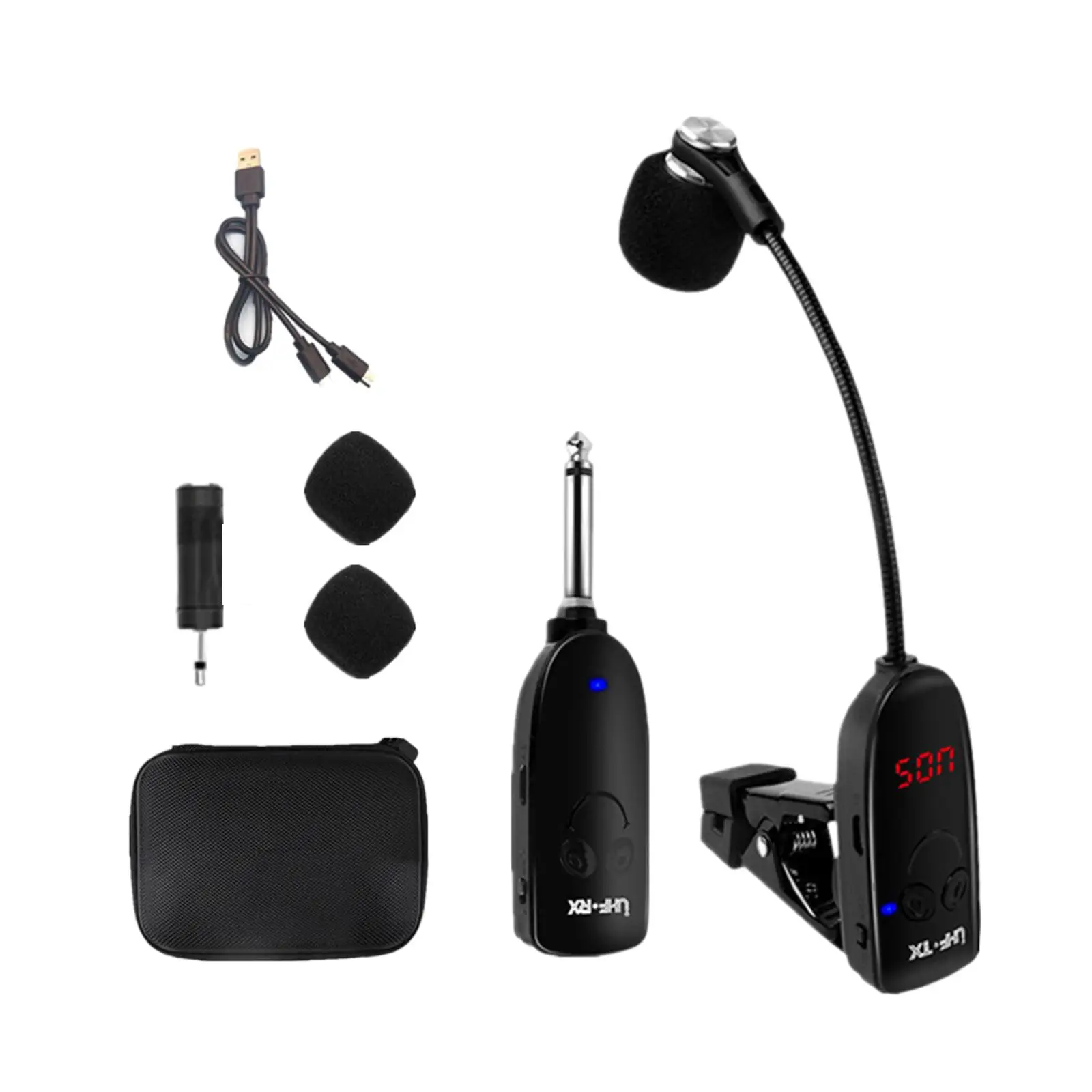 Clip on Wireless Microphone System for Saxophone Horn Trumpet with Transmitter High Sensitivity Condenser Mic for Stage