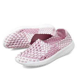 STRONGSHEN Women Shoes Summer Casual Flats Breathe Female Sneakers Woven Walking Shoes Slip On Ladies Loafers Handmade Shoes