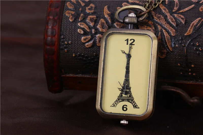 男性と女性のための2つのクォーツポケットウォッチ,長方形,ブロンズチェーン,ペンダント,コレクション