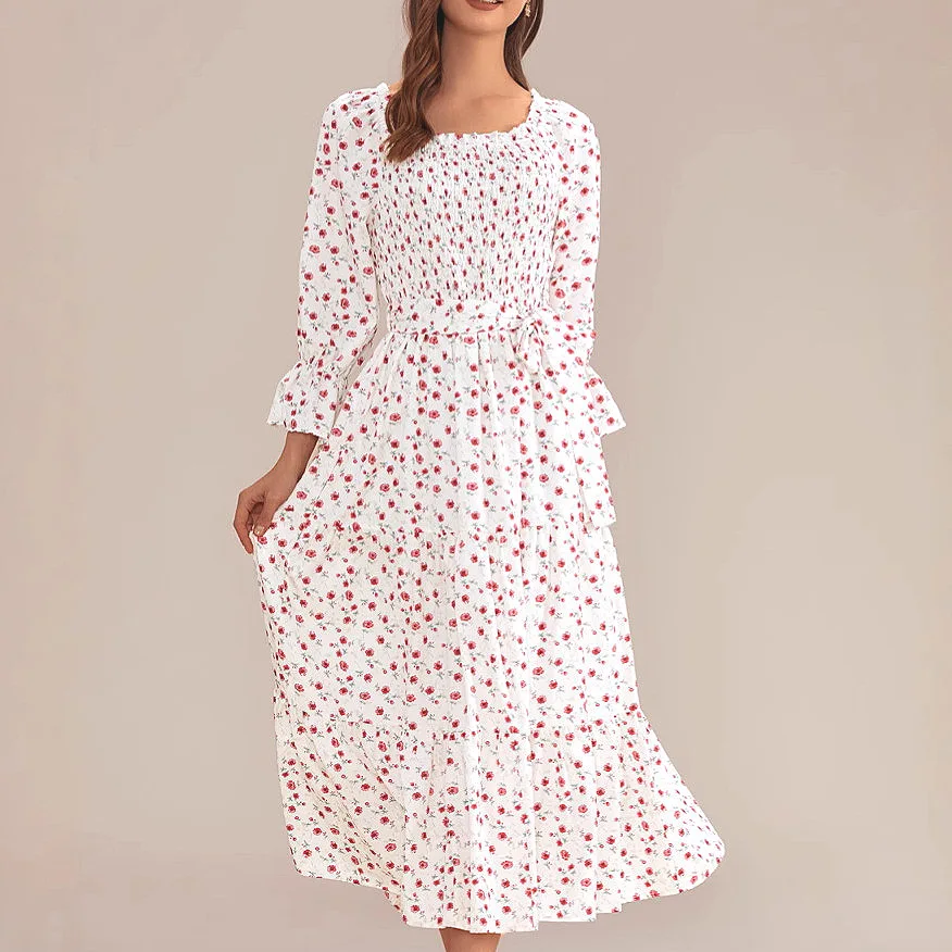 

New French chiffon skirt, small floral dress, long-sleeved and thin skirt, fashionable and simple temperament, elegant and versa