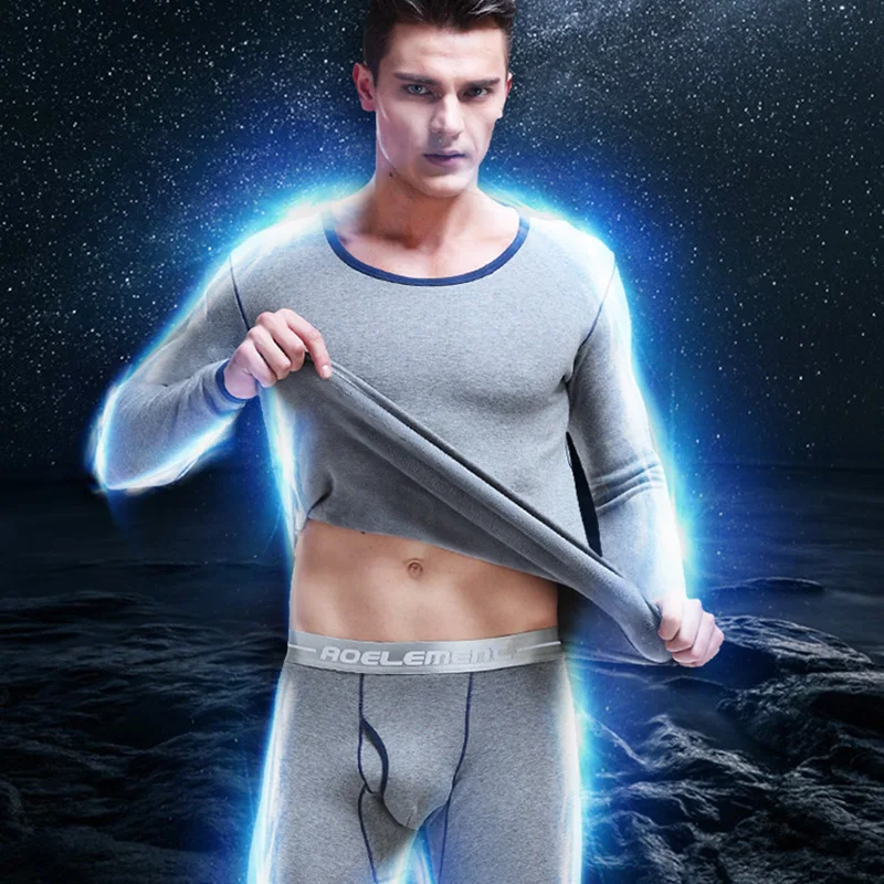 

Autumn and winter men's thick and fleecy cold-proof round neck cotton sweater long Johns warm underwear set jacket tight