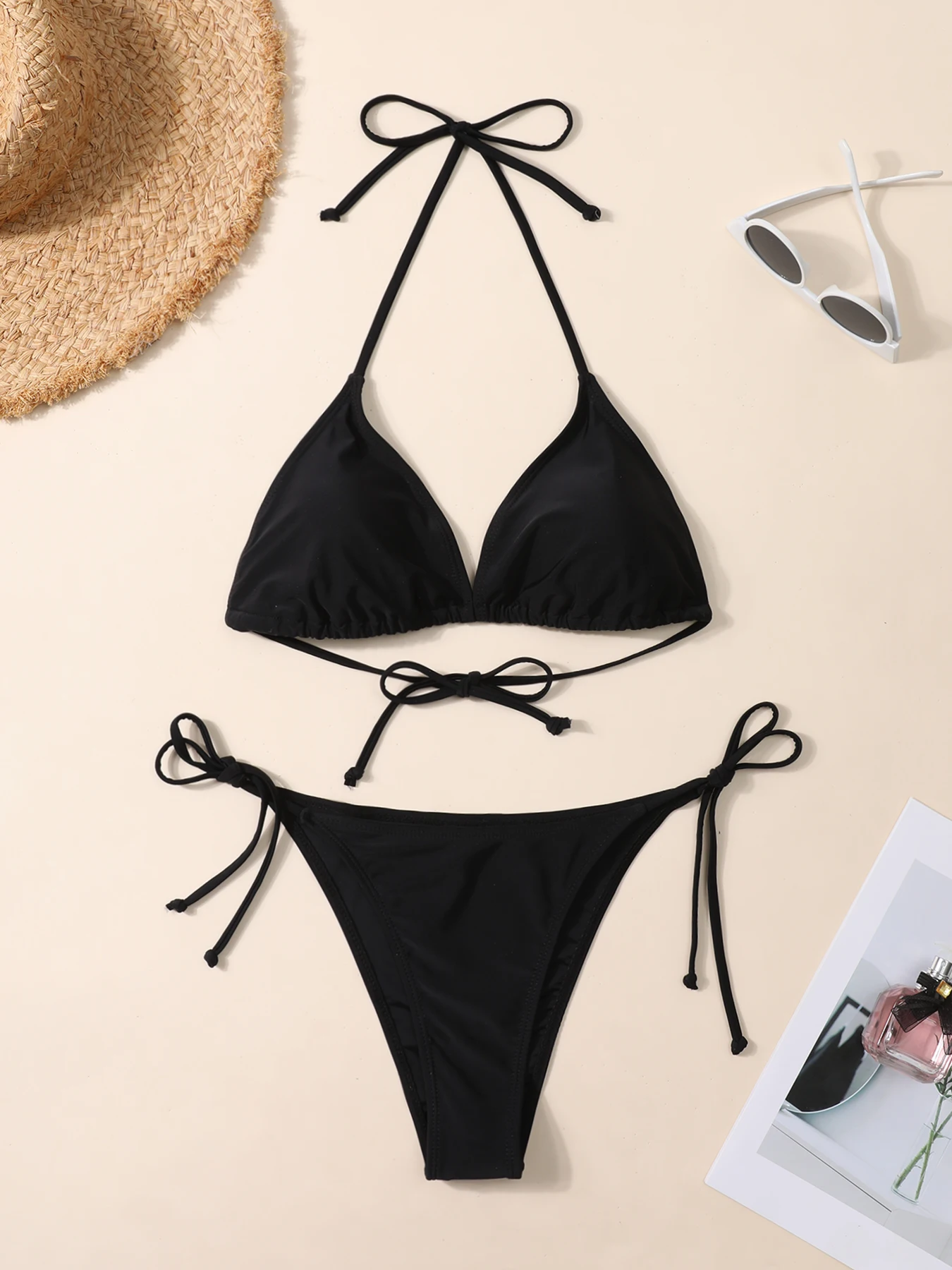 

Black Sexy Suit Bikini, Halter Strap, Adjustable Pants Size, Holiday, Gift for Friends, Beach, Travel, Travel Essentials