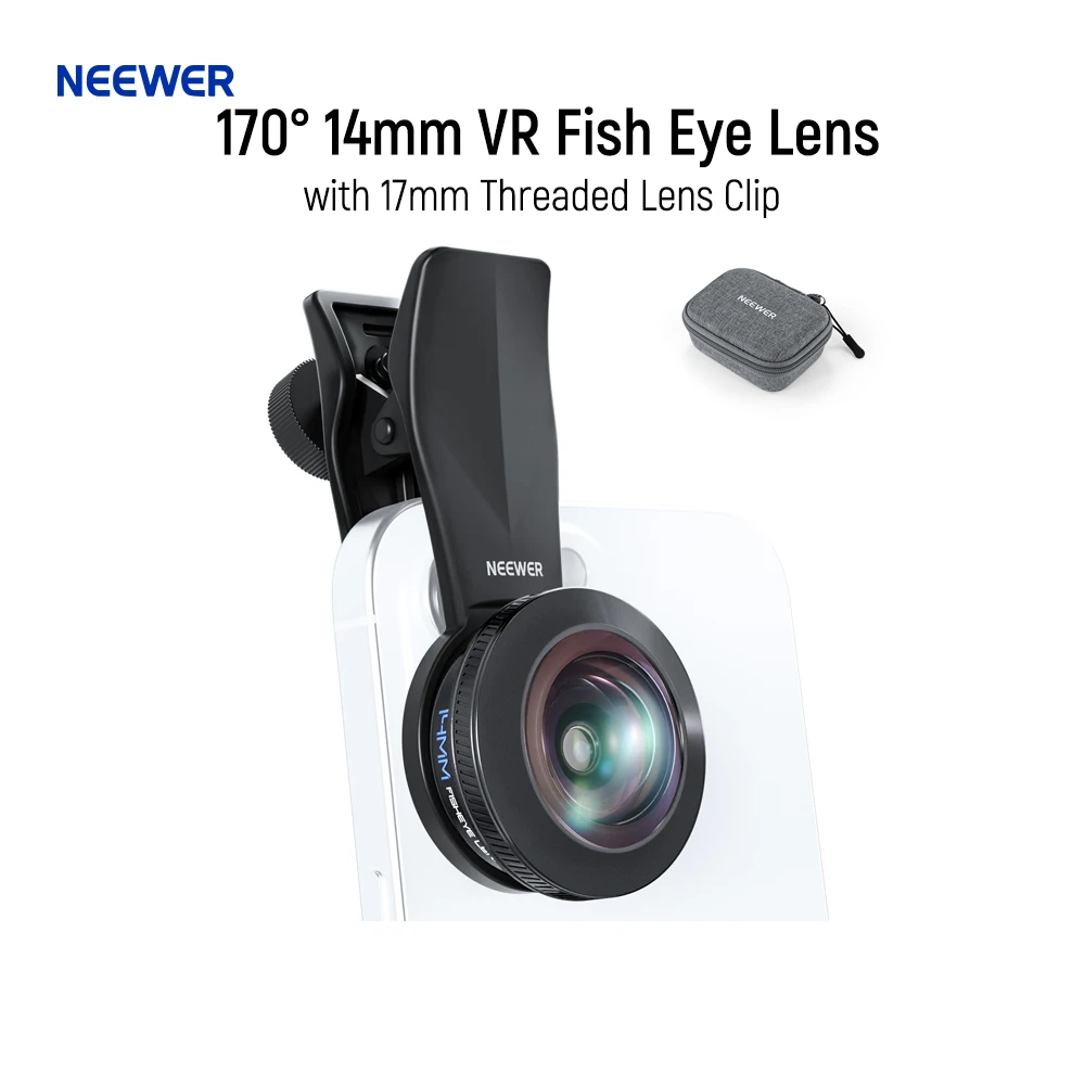 أحدث 170 °   عدسة عين السمكة VR مقاس 14 مم مع مشبك عدسة ملولب 17 مم، رؤية عين السمكة البانورامية لهاتف iPhone 1716 Pro Max Android S25 Ultra