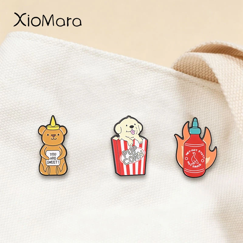 You Are Sweet! Enamel Pins Cute Cartoon Spicy Chicken Sauce Popcorn Metal Brooches Fashion Lapel Badge Backpack Clothes Jewelry