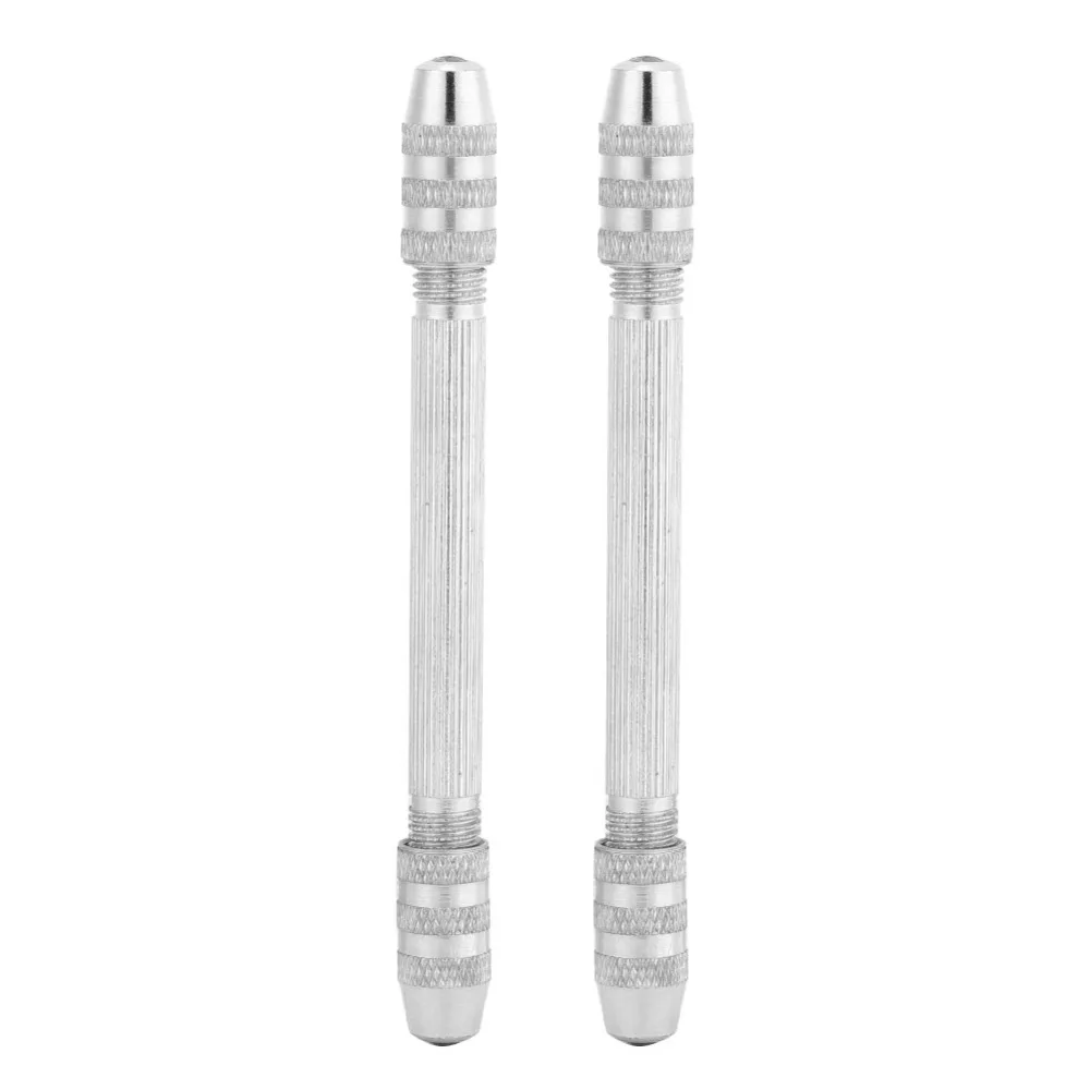 2Pcs Manual Metal Pin Vise Chuck Silver Length 10.3cm Double End Pin Vise Manual Hand Drill for Winding Copper Wire