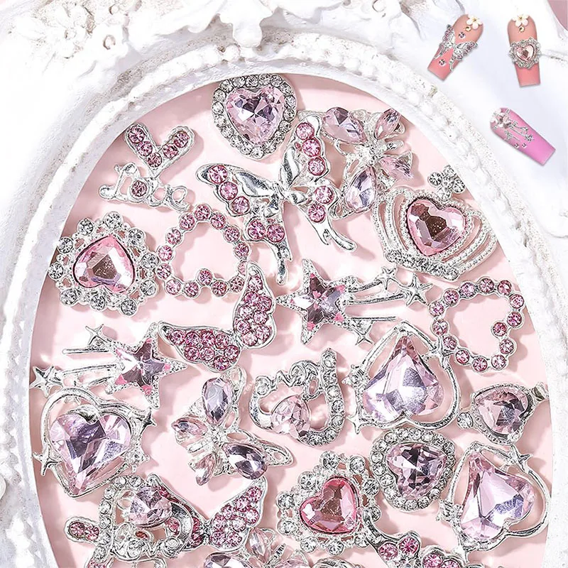 30 قطعة مسمار سحر المعادن كريستال الراين ثلاثية الأبعاد الحب فراشة نجوم الصليب تصميم الأظافر الحرف الفن زينة اكسسوارات