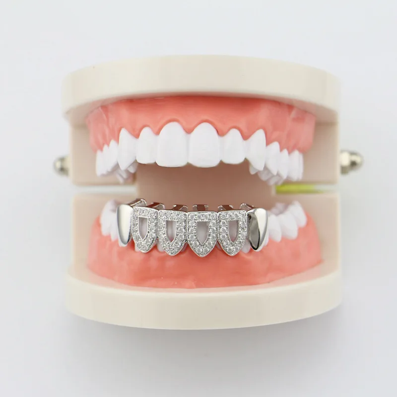 Grillz Top & Bootom Dental Mouth Caps, Hollow Teeth, Cosplay Party, Hip Hop Jewelry, TG078