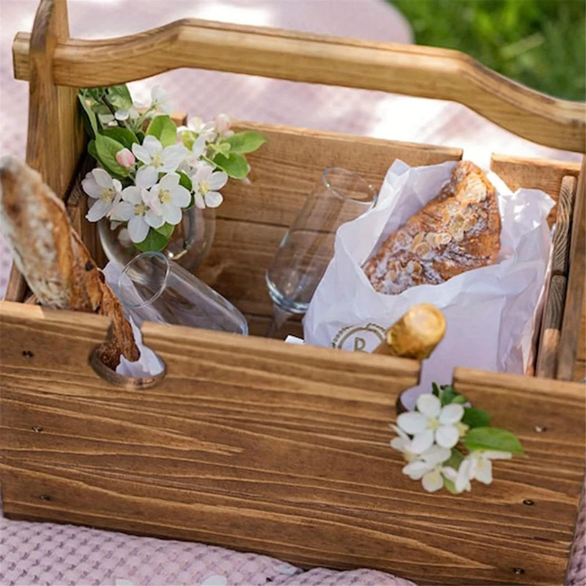 طاولة نزهة خشبية قابلة للطي للاستخدام الخارجي A04I، سلة خشبية قابلة للتحويل للتخزين، معدات تخييم للسفر الطبيعي #6