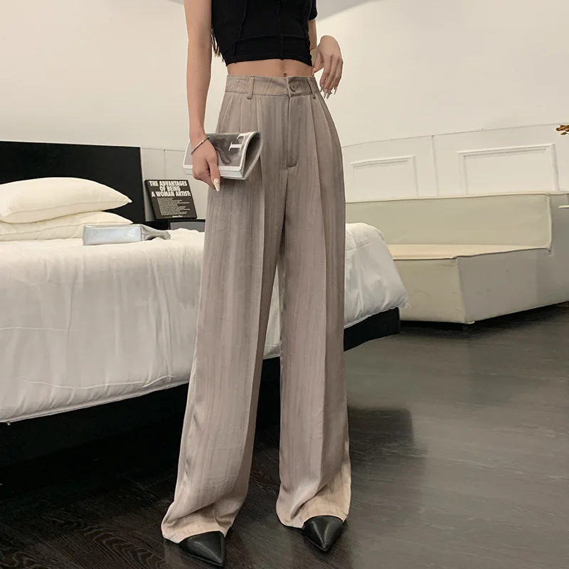 Striped Casual Suit Pants Women 2024 Summer New Fashion High-waisted Explosion Narrow Version of The Floor Wide Leg Pants
