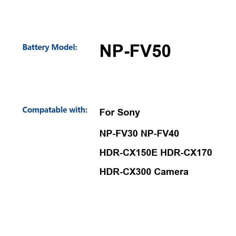 

NP-FV50 Легкий аккумулятор для видеокамеры емкостью 1050 мАч для Sony NP-FV30 NP-FV40 Hdr-CX150E Hdr-CX170 Hdr-CX300 Safe