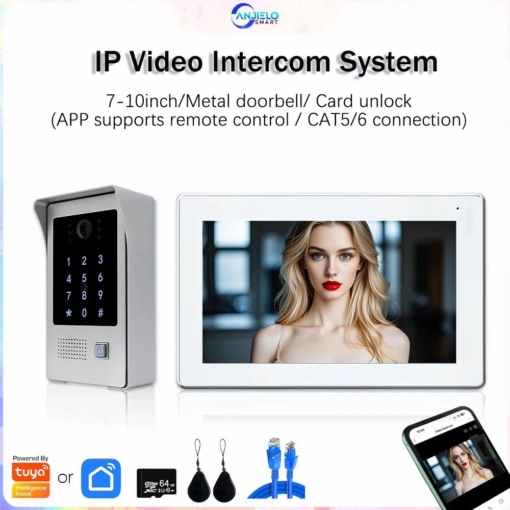 7-inch 10-video Door Telephone Doorbell Intercom Tuya Smart Kit Waterproof Outdoor IP/WiFi Network RFID Card Smartphone Unlock