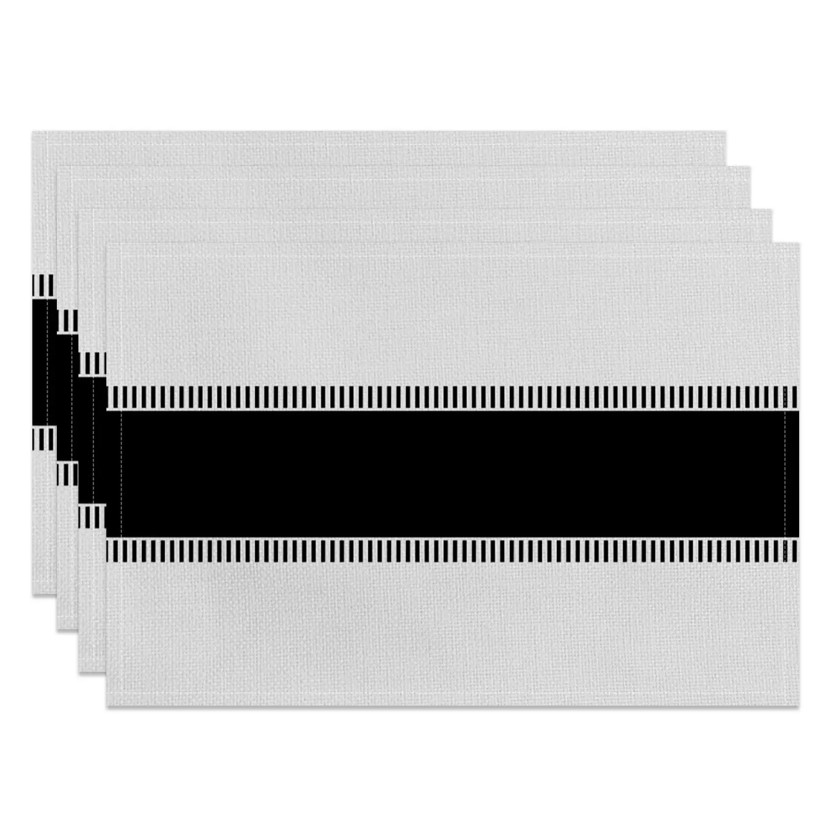 

Modern Minimalist Line Decorative Placemats Set of 4 Heat-Resistant Non-Slip Black and White Linen Place Mats for Table 18"x12"