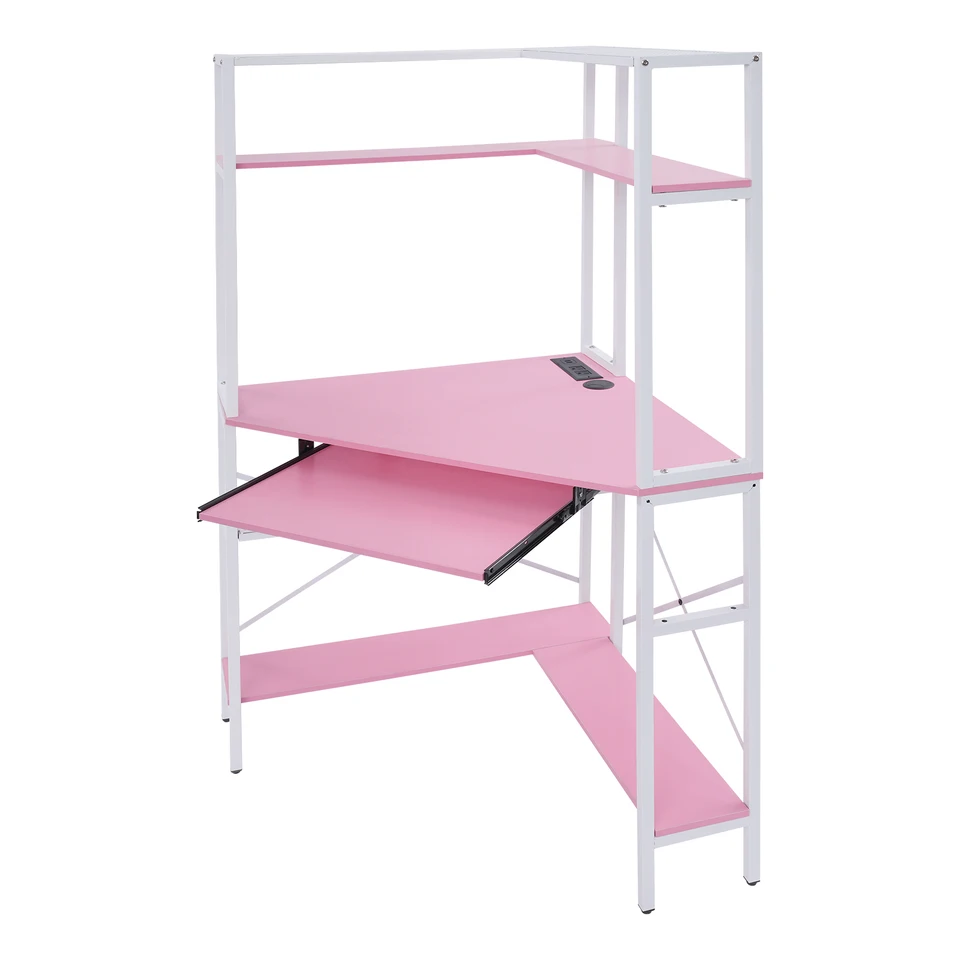 Modern Pink Corner Computer Desk with LED Lamp