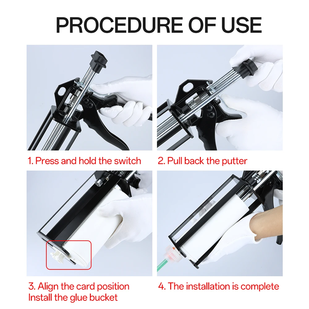 Epoxy Gun Dual Cartridge 250 ml Manual Double Cartridge Caulk Gun (10:1 Mix Ratio) for Plastic Repair Epoxy and Adhesives