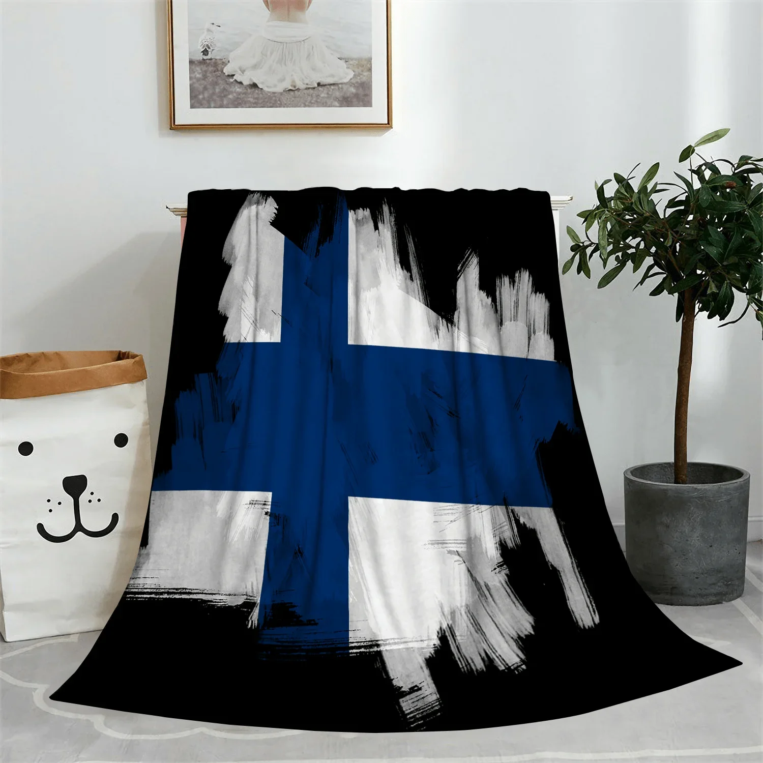 Finnish Flag Flannel Blanket - Soft, Warm and Lightweight, Perfect for Beds, Sofas, Travel and Home Decor, for All Seasons