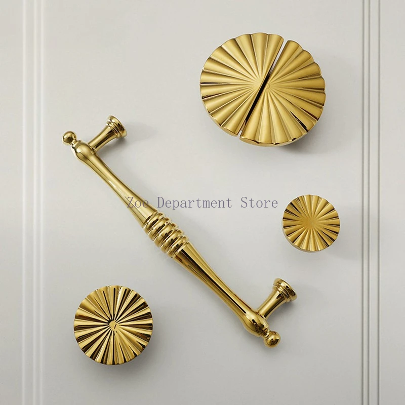 Single hole handle European cabinet door bright gold handle shoe cabinet light luxury cabinet door hanging gold drawer handle