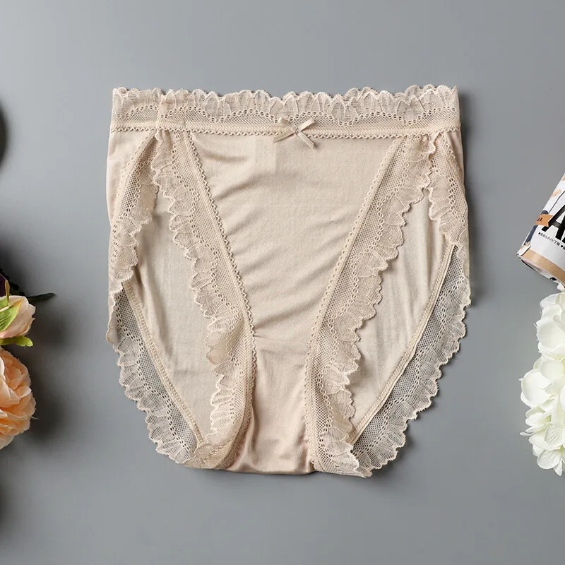3 Pairs/lot 100% Mulberry Silk Women Briefs Lace Underwear Lingerie Panties Sexy
