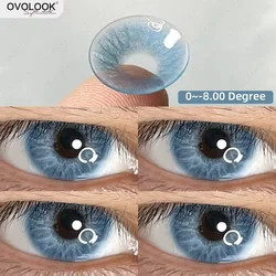 OVOLOOK-Prescription Contact Lenses Myopia Lenses with Diopters Green Pupils Color Contact Lenses for Eyes Blue Lens 1 Pair/2pcs