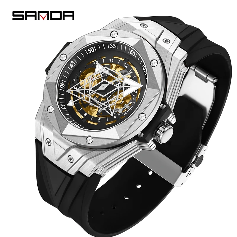 SANDA Tourbillon Mechanical Watch for Men Automatic Hollow Skeleton Dial Mens Watches Top Brand Luxury 2024 Reloj Hombre