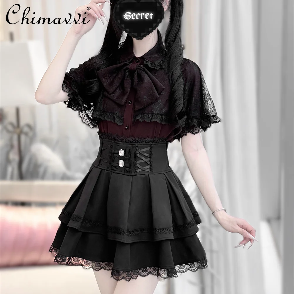 

Original Japanese Mine Series Mass-Produced Cloak Veil Shirt 2025 Autumn New Sweet Cool Girl Short Sleeve Kawaii Lolita Tops