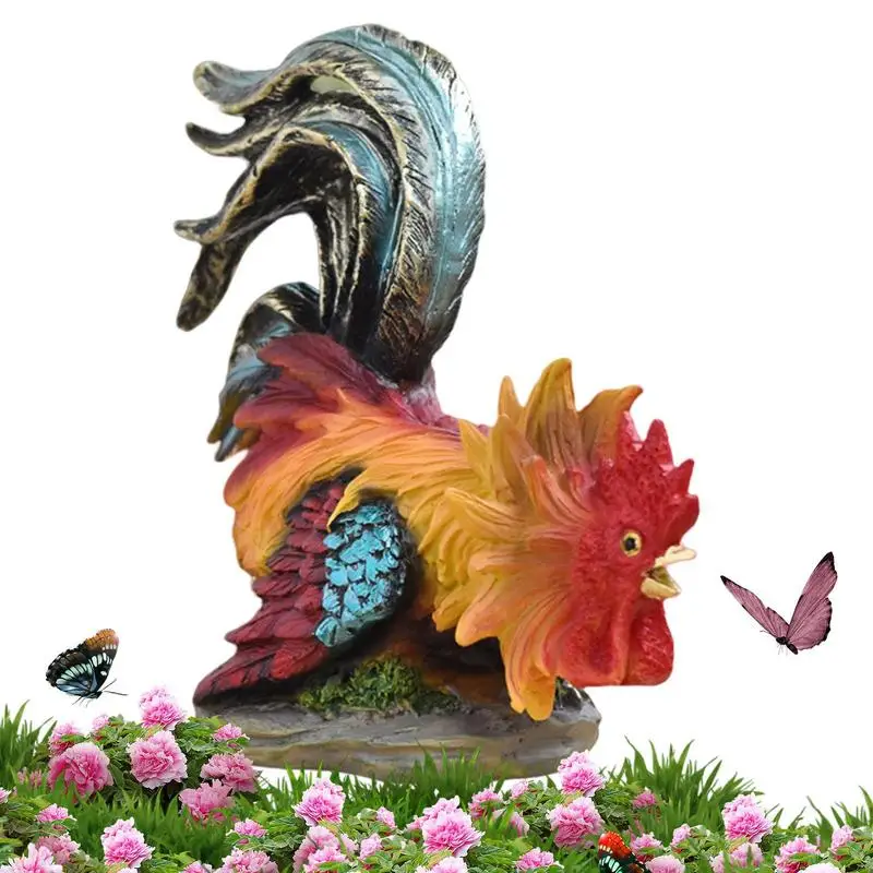 Rooster Statue Decorative Stakes Chicken figurines  Yard Art Sculpture For Yard Realistic Life-Like Double-Sided Garden Statue