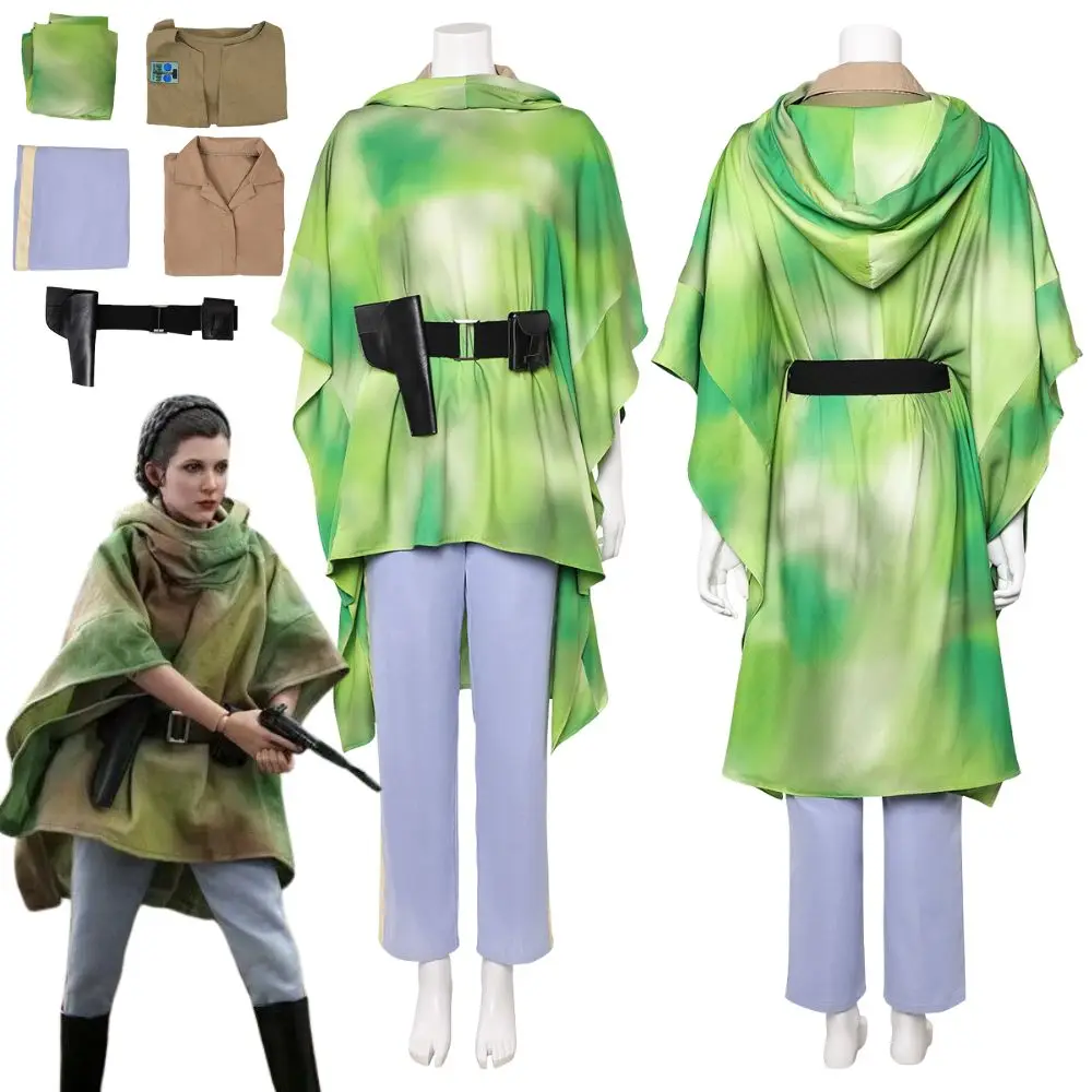 

Princess Leia Cosplay Fantasy Costume for Women Girls Hood Costumes Belt Movie Space Battle Roleplay Halloween Carnival Suit