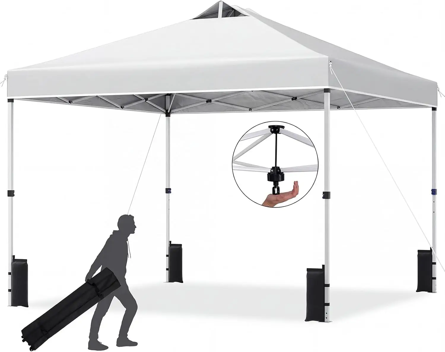 

10 x10 Ft Pop Up Canopy with Center Lock, UPF 50+ One-Button Setup Outdoor Canopy Tent with Roller Bag, 4 Sand Bags, Heavy-Du