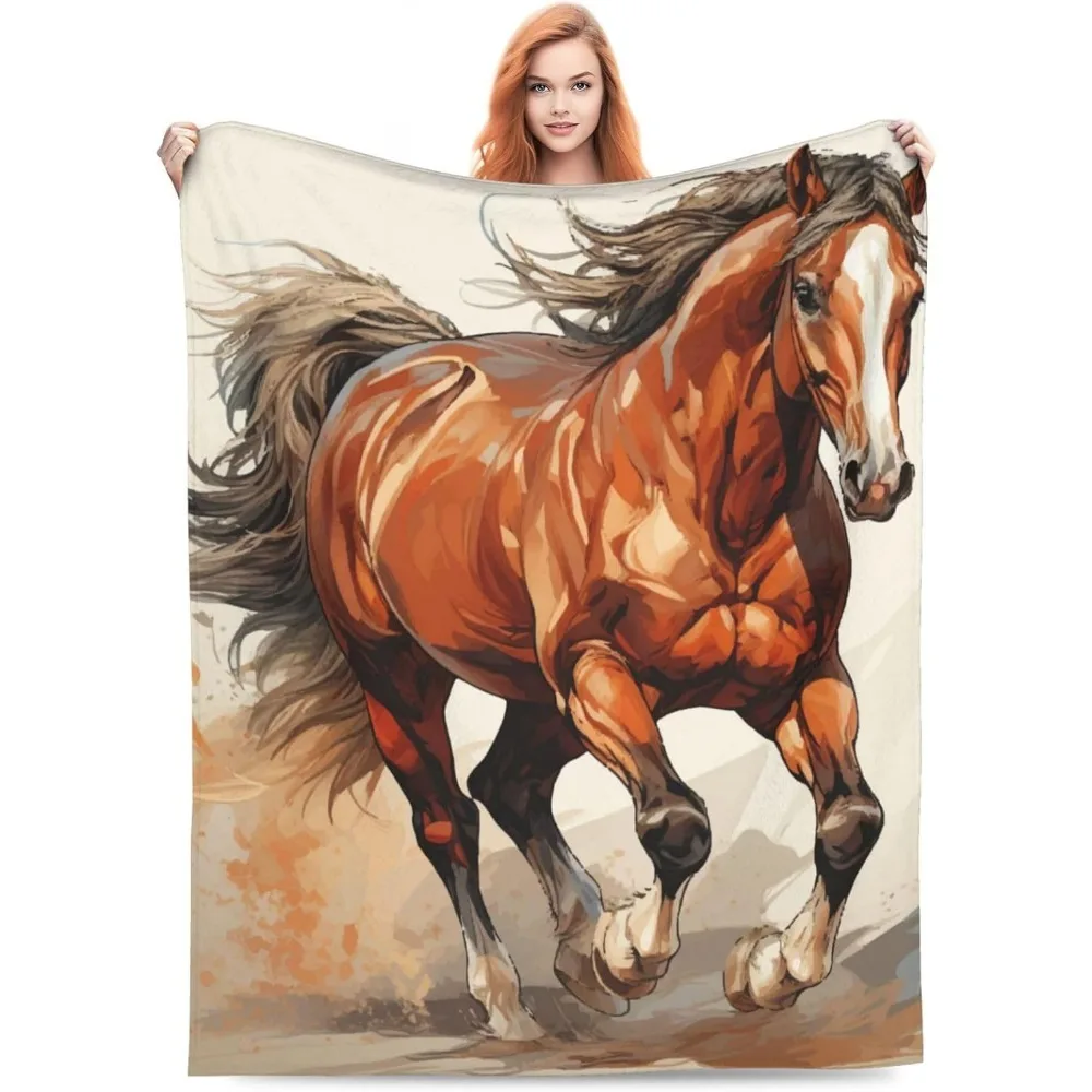 Selimut Kuda Ringan dan Nyaman untuk Dewasa, Flanel Fleece, untuk Kuda Berlari, Sofa, Perjalanan, Dekorasi Tempat Tidur, Anak Laki-laki, Pria